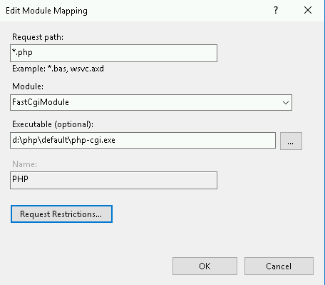 IIS 10 Module Mappings for *.php handler