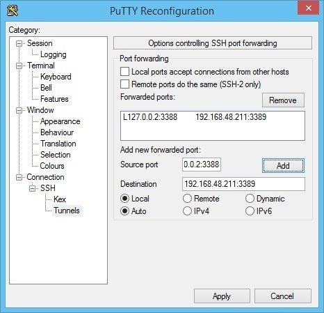 create ssh tunnel putty