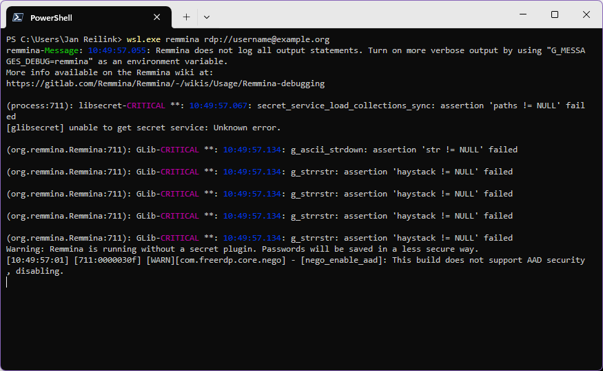 wsl.exe remmina in Windows