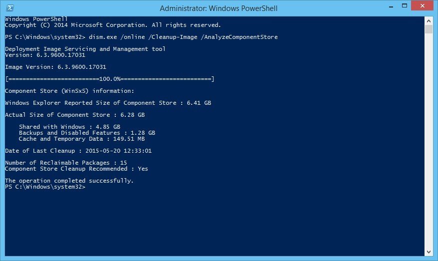 dism.exe /online /Cleanup-Image /AnalyzeComponentStore