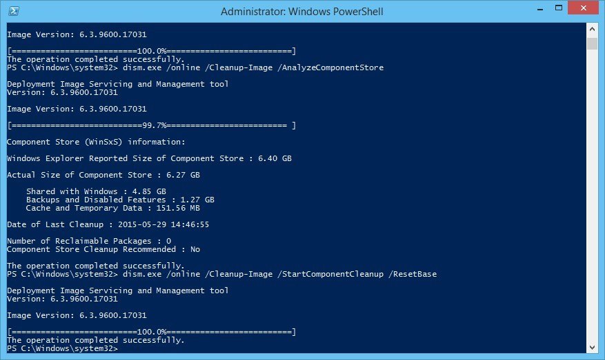 dism.exe /online /Cleanup-Image /StartComponentCleanup/ResetBase