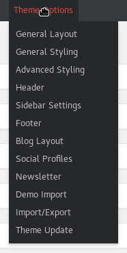 The WordPress Theme Options in Admin top menu