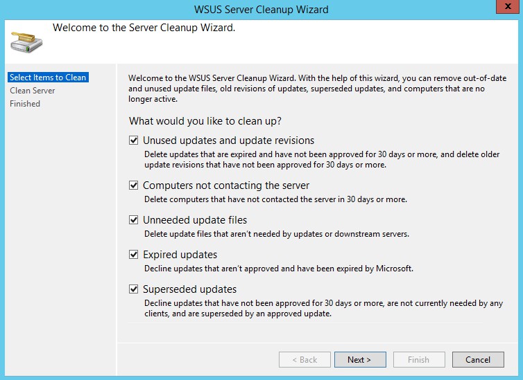 WSUS Server Cleanup Wizard screen 1