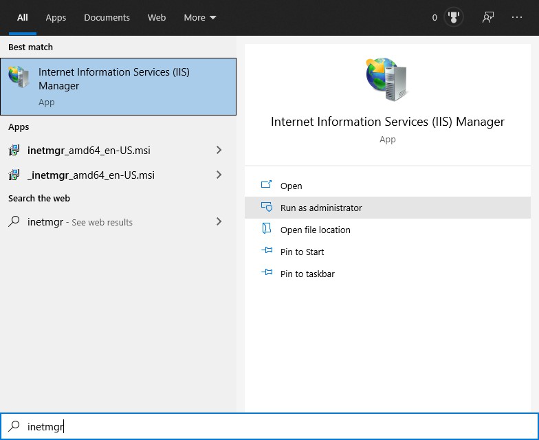 click once setup iis web server configuration