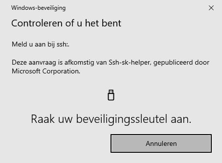 Windows Security checking in asking me to touch my security key (in Dutch)