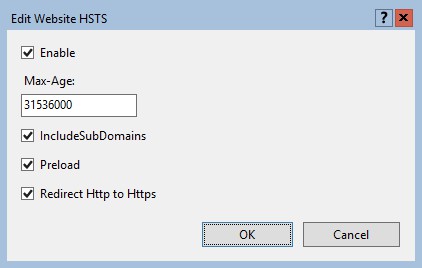 IIS Edit Website HSTS screen