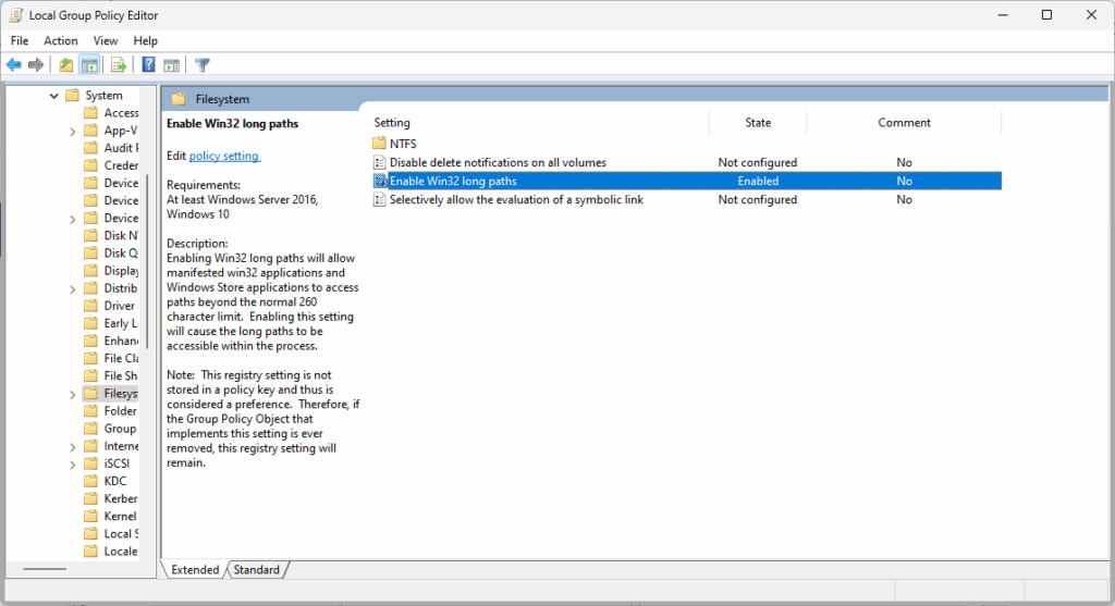 Enable Win32 long paths Windows11/10 through gpedit.msc - 03