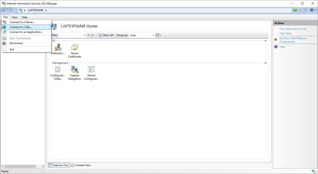 IIS Manager Connect to a Site