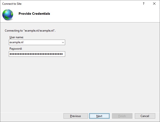 Provide website credentials in IIS Manager