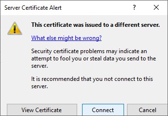 Server Certificate Alert when connecting to a website in IIS Manager