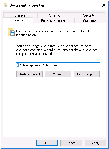 Move User Documents Folder step 01