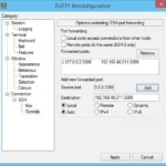 PuTTY Reconfiguration screen to tunnel RDP over ssh