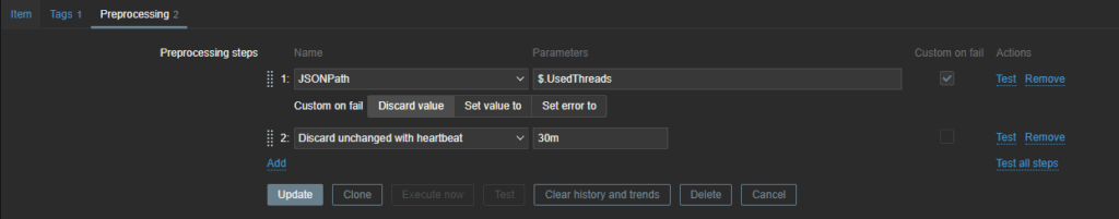 JSONPath preprocessing step in Zabbix items