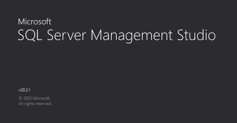 SQL Server Management Studio v20.2.1 start-up screen