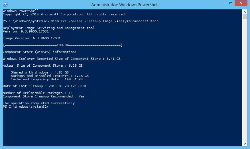 Analyze Component Store size with DISM in PowerShell
