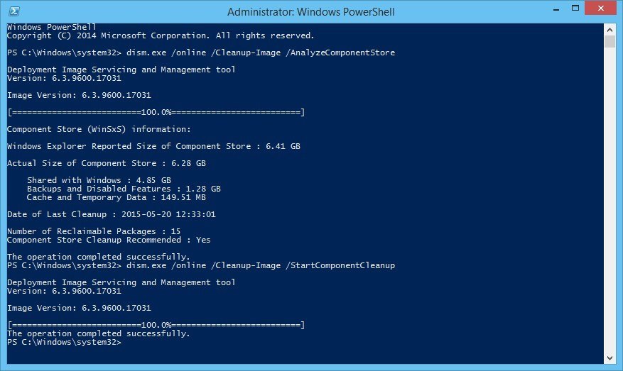 Start Component Cleanup using DISM and PowerShell