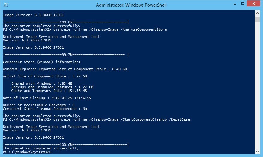 Start Component Cleanup-Image with ResetBase using DISM and PowerShell