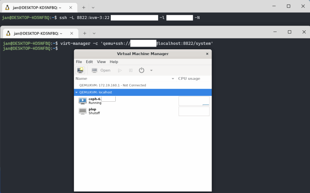 virt-manager connected through ssh tunnel