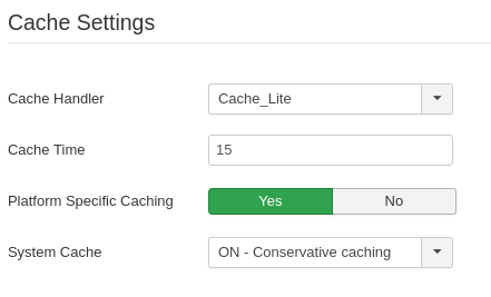 Joomla cache handler setting